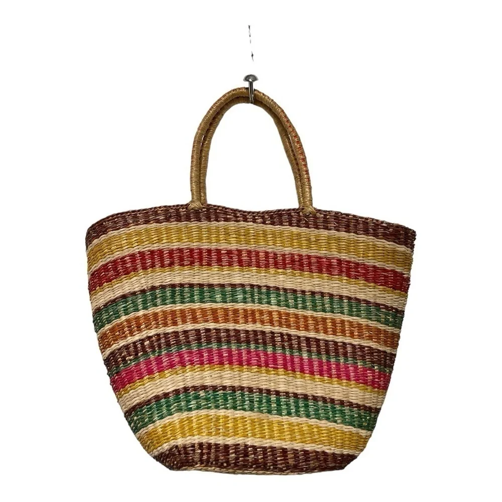 Vintage Rainbow basket hand woven in Shanghai China 16 x 11